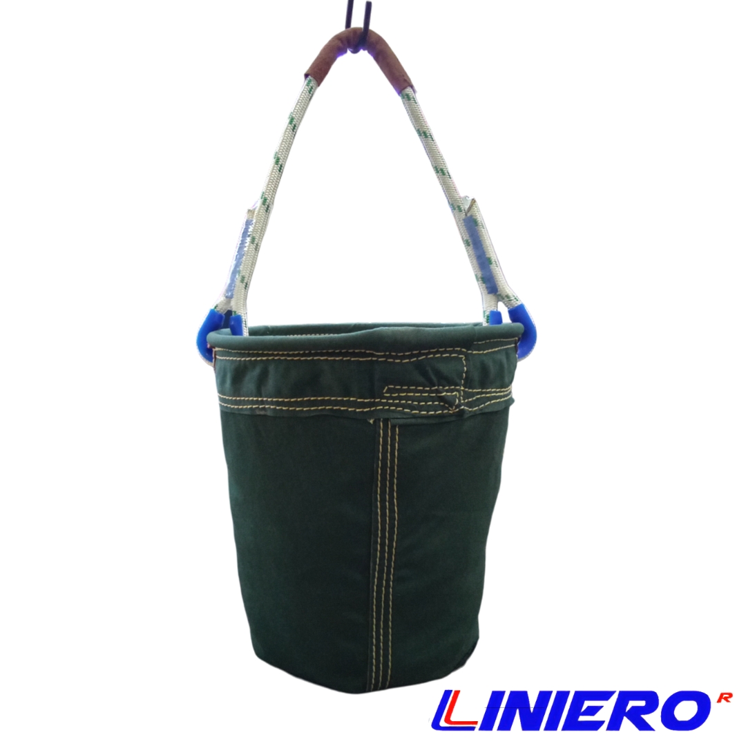 BALDE LONA CUERO 30X30X22 CMS. C/ARCO CORDEL PERLON